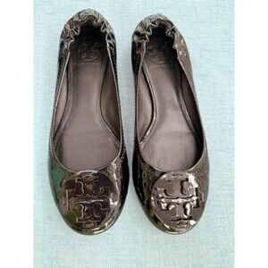 TORY BURCH Reva Black patent leather ballet flats logo - Women’s Size 6.5 Shoes